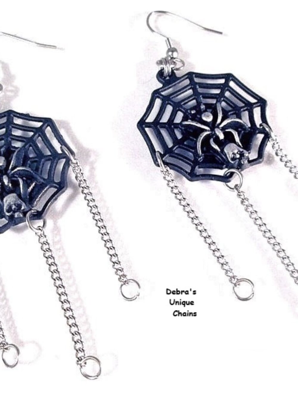 Halloween Dangle Earrings Spiderweb with Silver Chains Magick Spooky Fun Punk